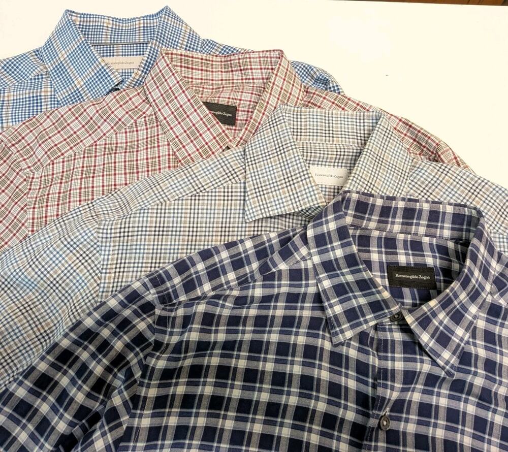 Lot Of 4 Ermenegildo Zegna Dress Shirts Size Medium Cotton Plaid